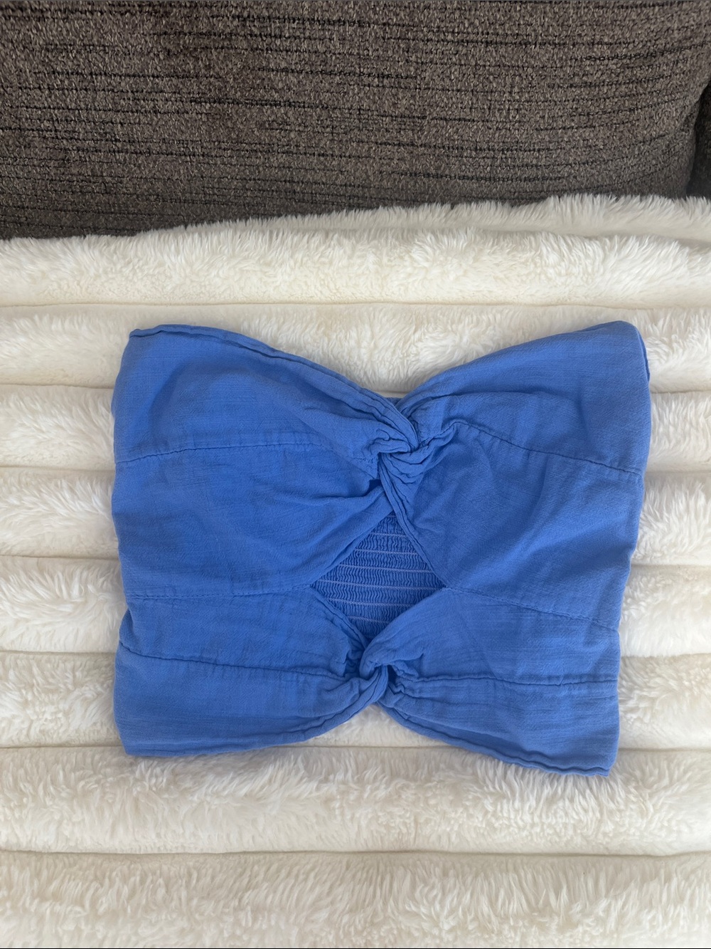 Blue Twist-Front Strapless Women’s Top